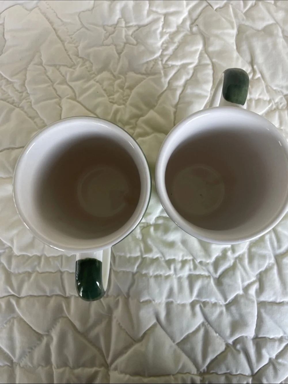 Green Striped Ceramic Coffee Mugs - Set of 2